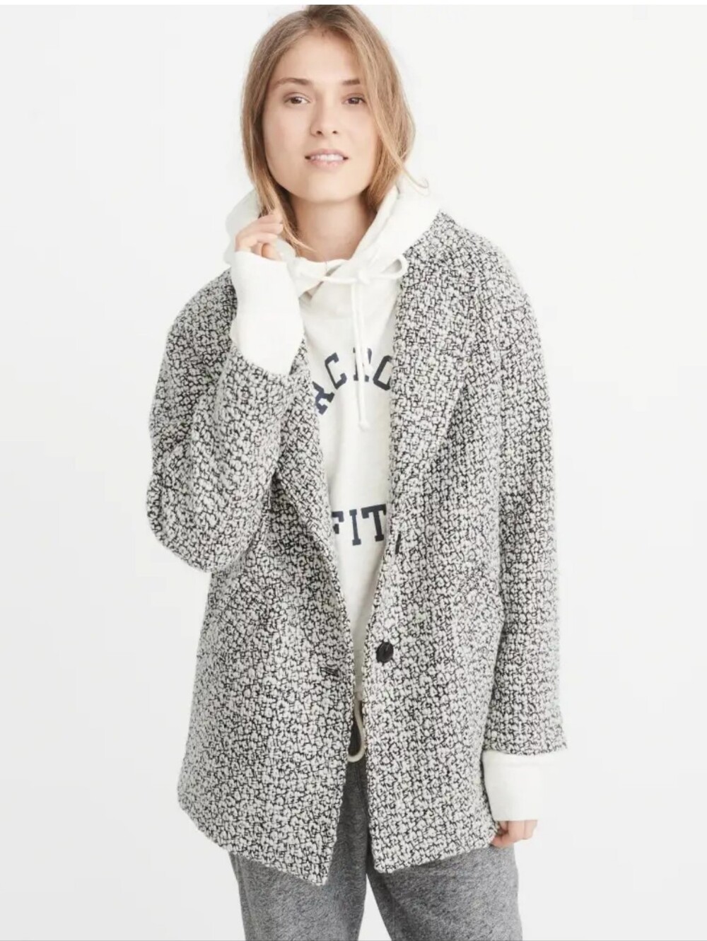 Abercrombie & Fitch Women's Black & White Bouclé Coat